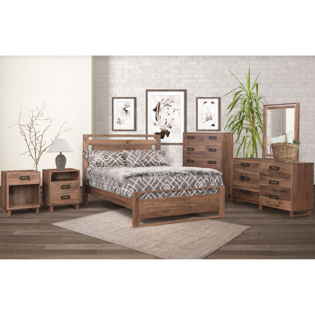 Logan Panel Bed in solid walnut wood with matching bedroom furniture set