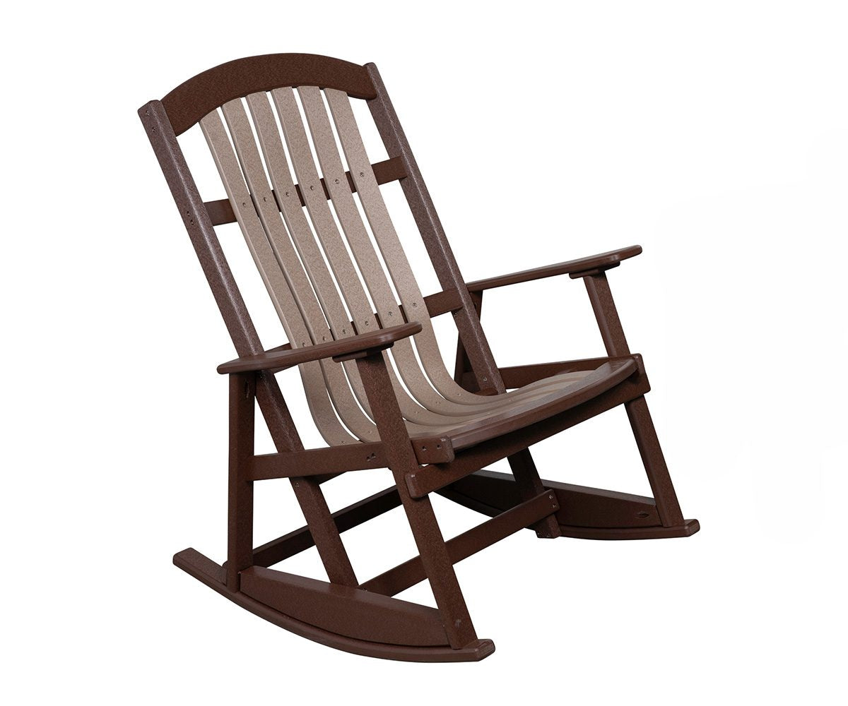 Brown and tan poly lumber Cottage Lite Rocker with contoured backrest