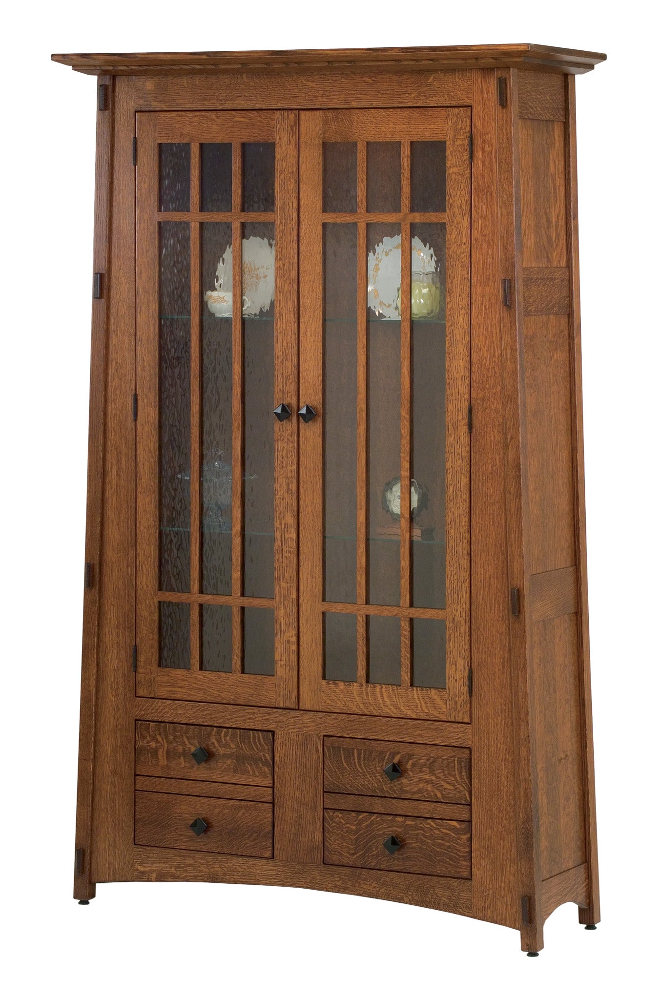 McCoy Craftsman oak bookcase with glass doors and bottom drawers