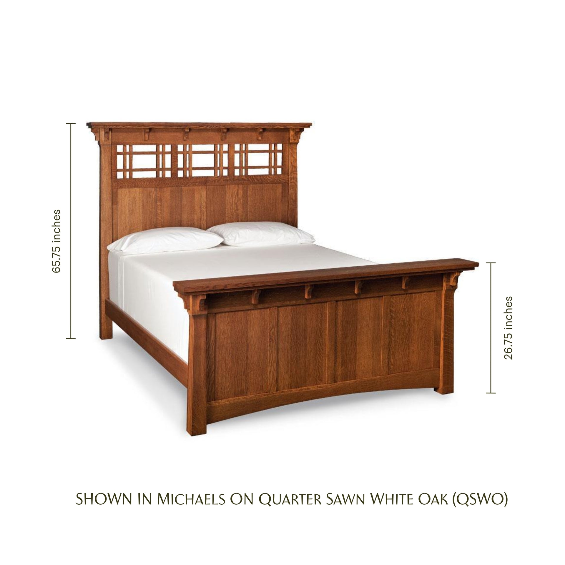 MaKayla Mission style bed frame in Michaels on Quarter Sawn White Oak wood