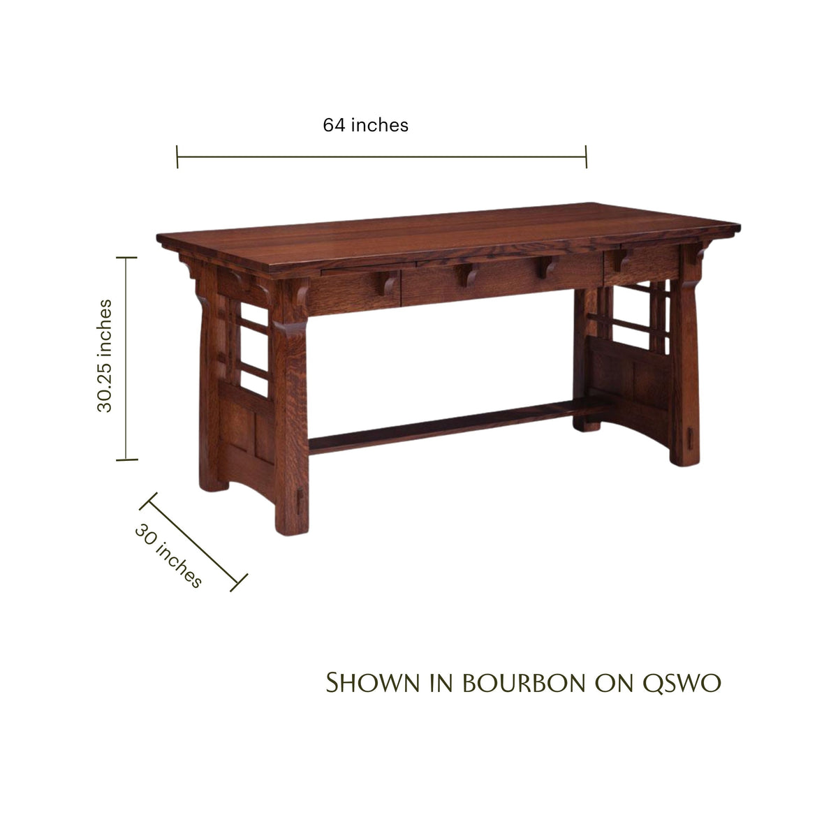 MaKayla solid wood craftsman writing desk in bourbon finish with dimensions