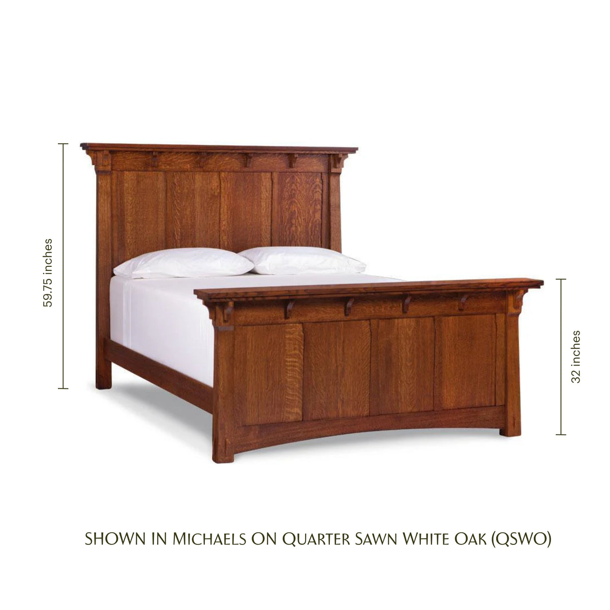 MaRyan mission style panel bed in quarter sawn white oak wood with a warm brown finish