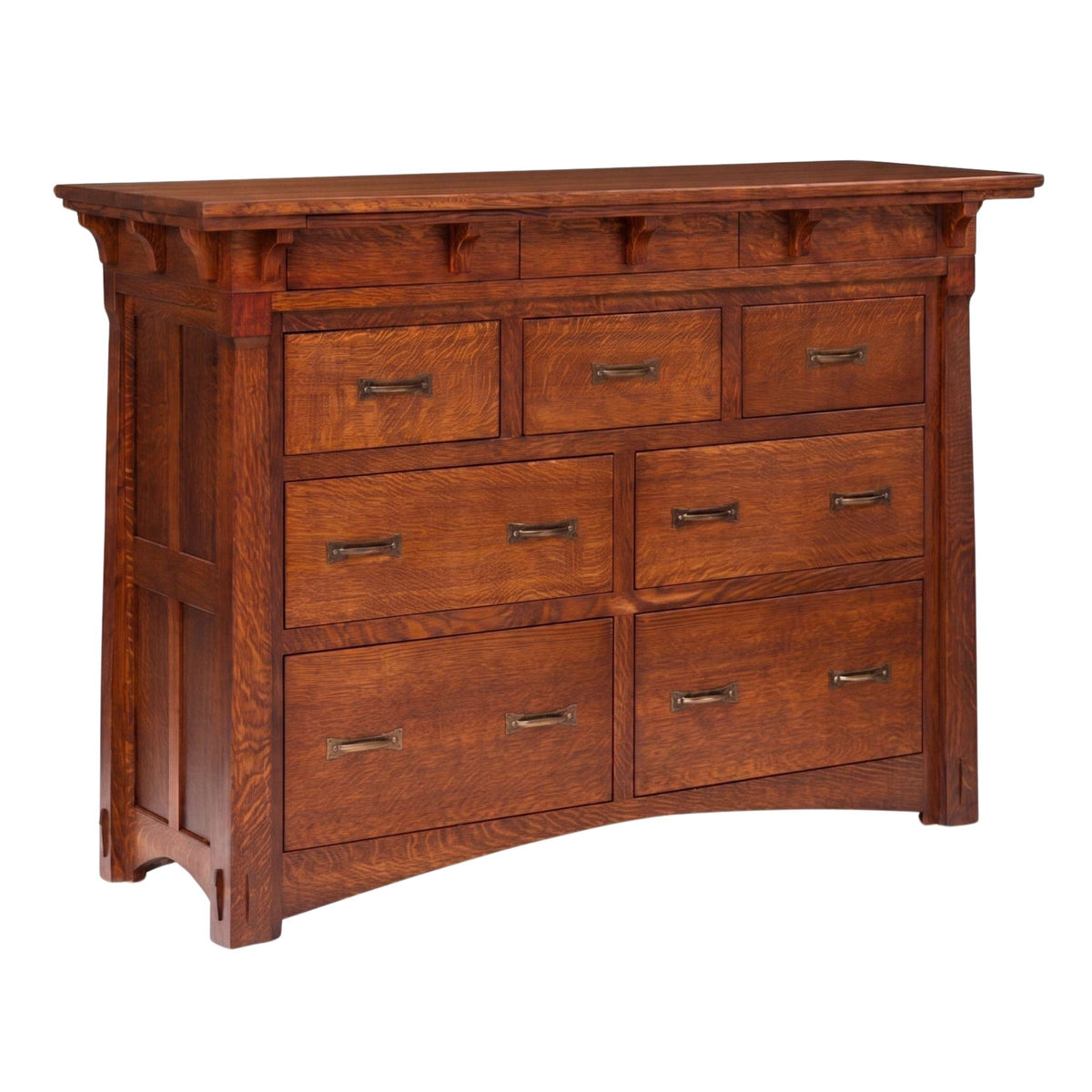 MaRyan Mule Chest in warm brown solid oak wood with seven drawers and metal pulls