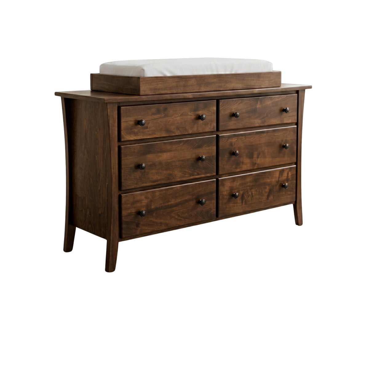 Manhattan dark wood 6-drawer nursery dresser with a changing table topper and pad.