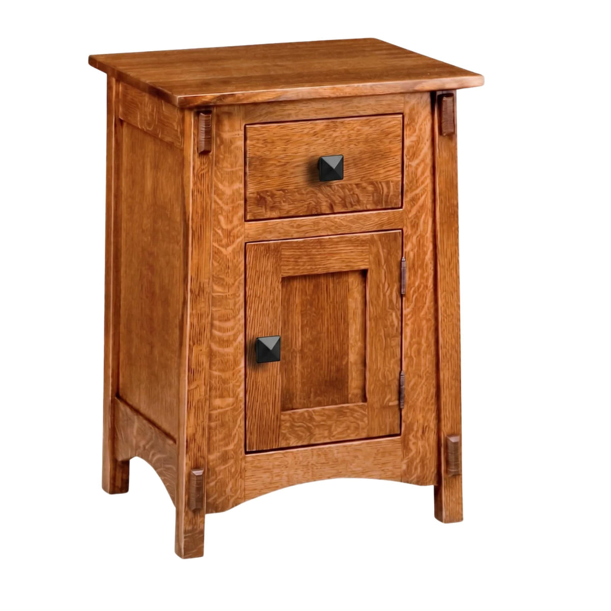 McCoy solid wood nightstand with one drawer, one door, and black square knobs.