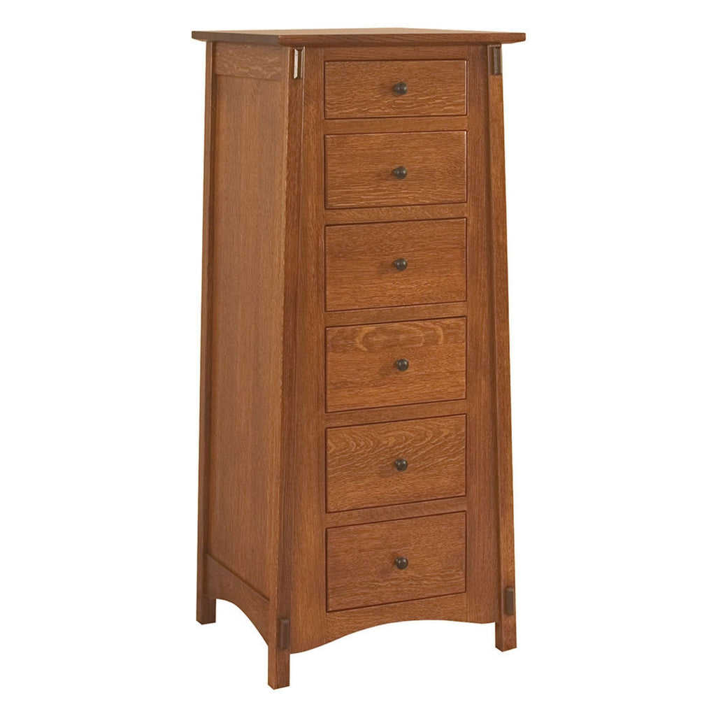 McCoy solid wood lingerie chest with six drawers in a warm brown finish.