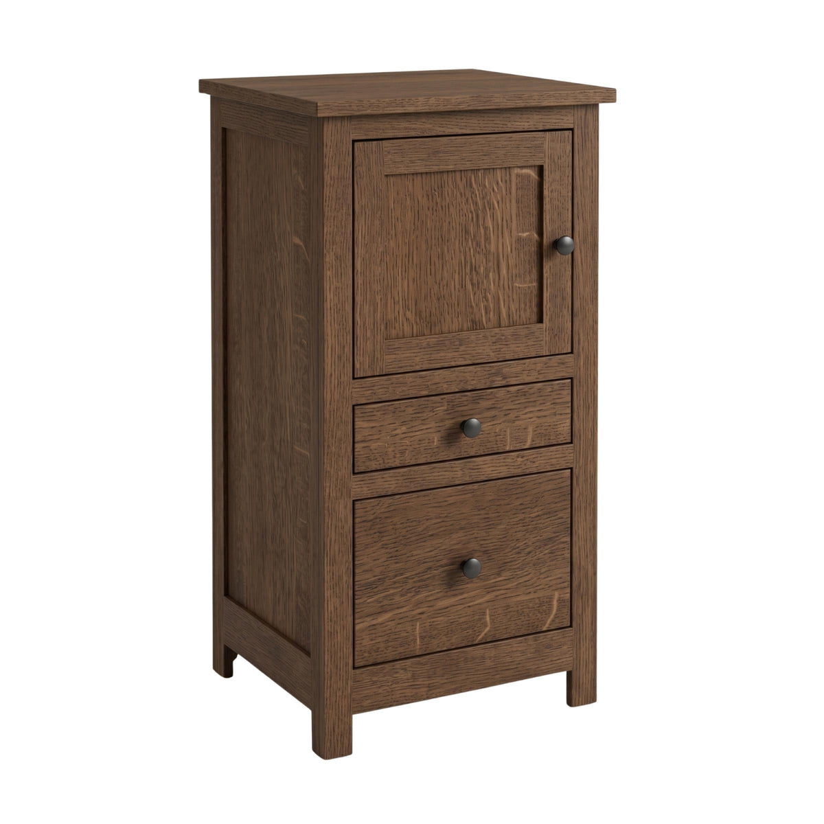 Mission CPAP Nightstand in dark brown solid hardwood with a cabinet and two drawers.