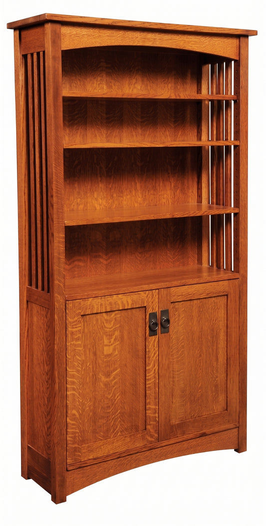 Mission Bookcase with Wood Doors on Bottom