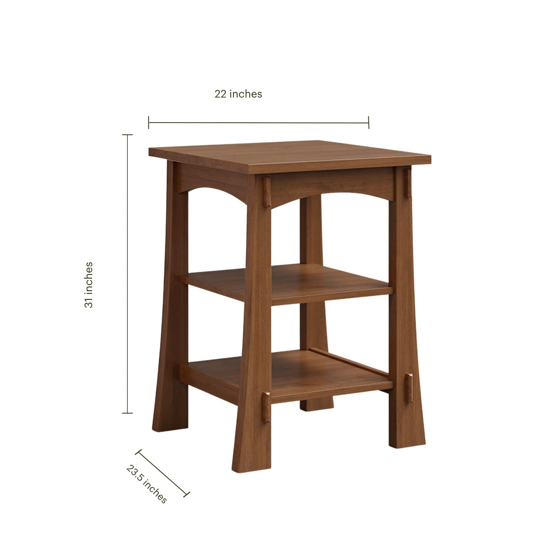Modesto wooden printer stand with dimensions: 31" H x 22" W x 23.5" D.