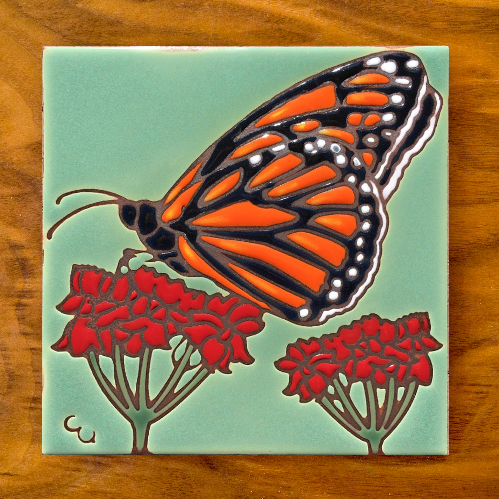 Monarch with Milkweed Art Tile Trivet-6x6