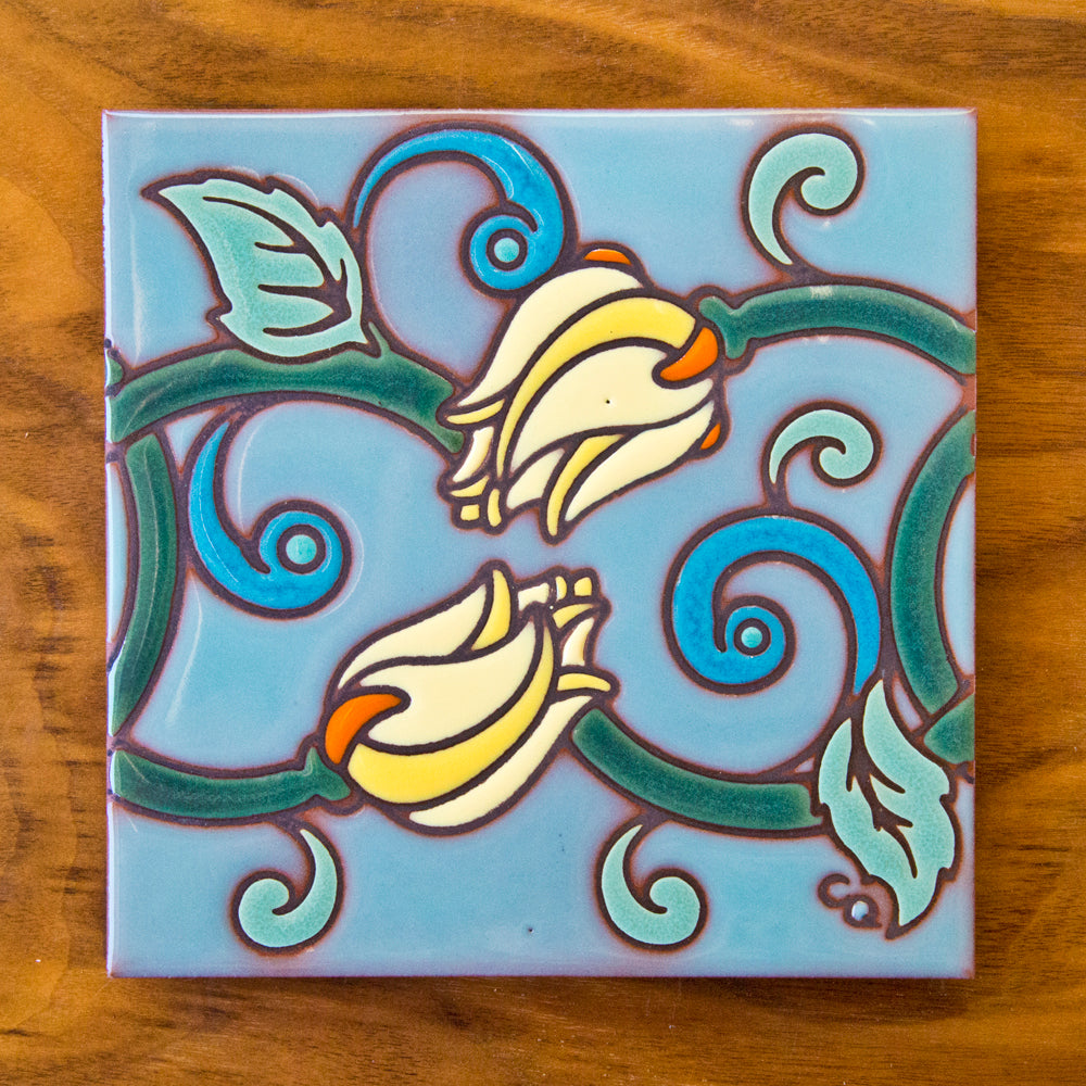 Nouveau Floral Art Tile Trivet-6x6
