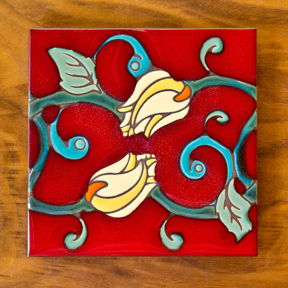 Nouveau Floral Art Tile Trivet-6x6