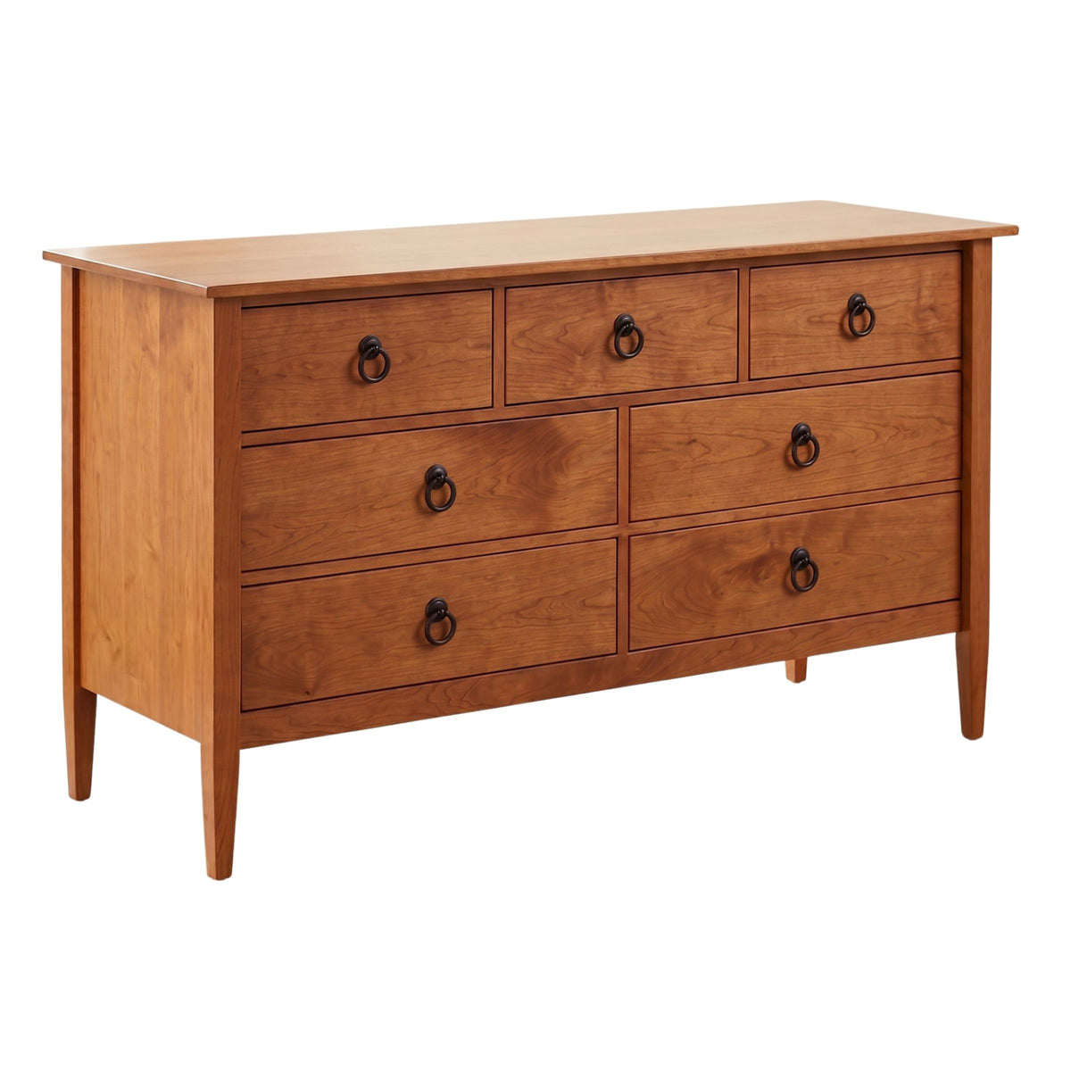 Nouvelle 7-drawer solid hardwood dresser with classic ring hardware.