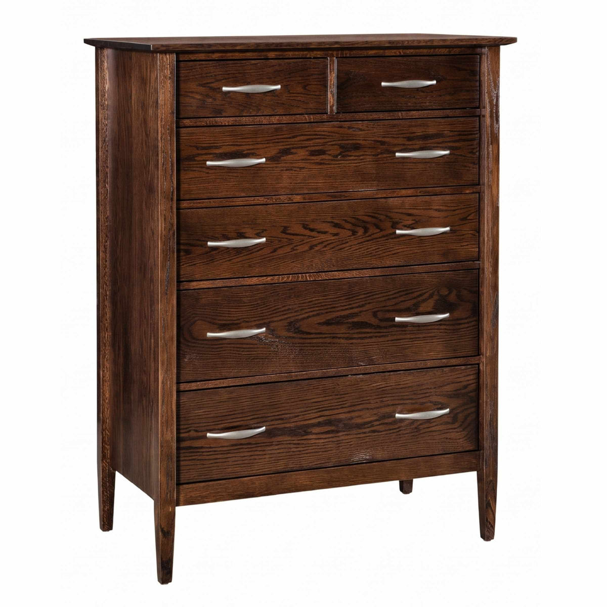 Nouvelle dark brown solid hardwood 6-drawer chest with silver handles