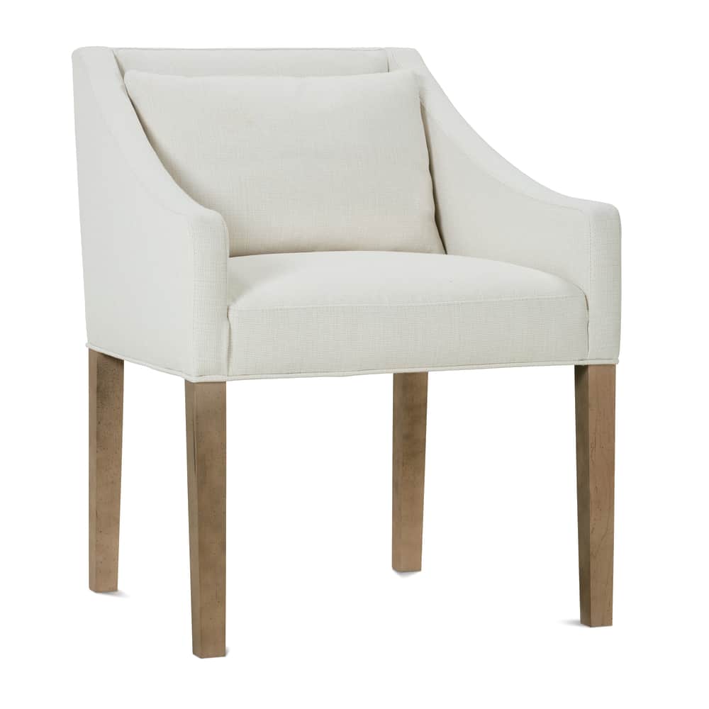 Odessa Dining Arm Chair in off-white fabric with washed oak wood legs.