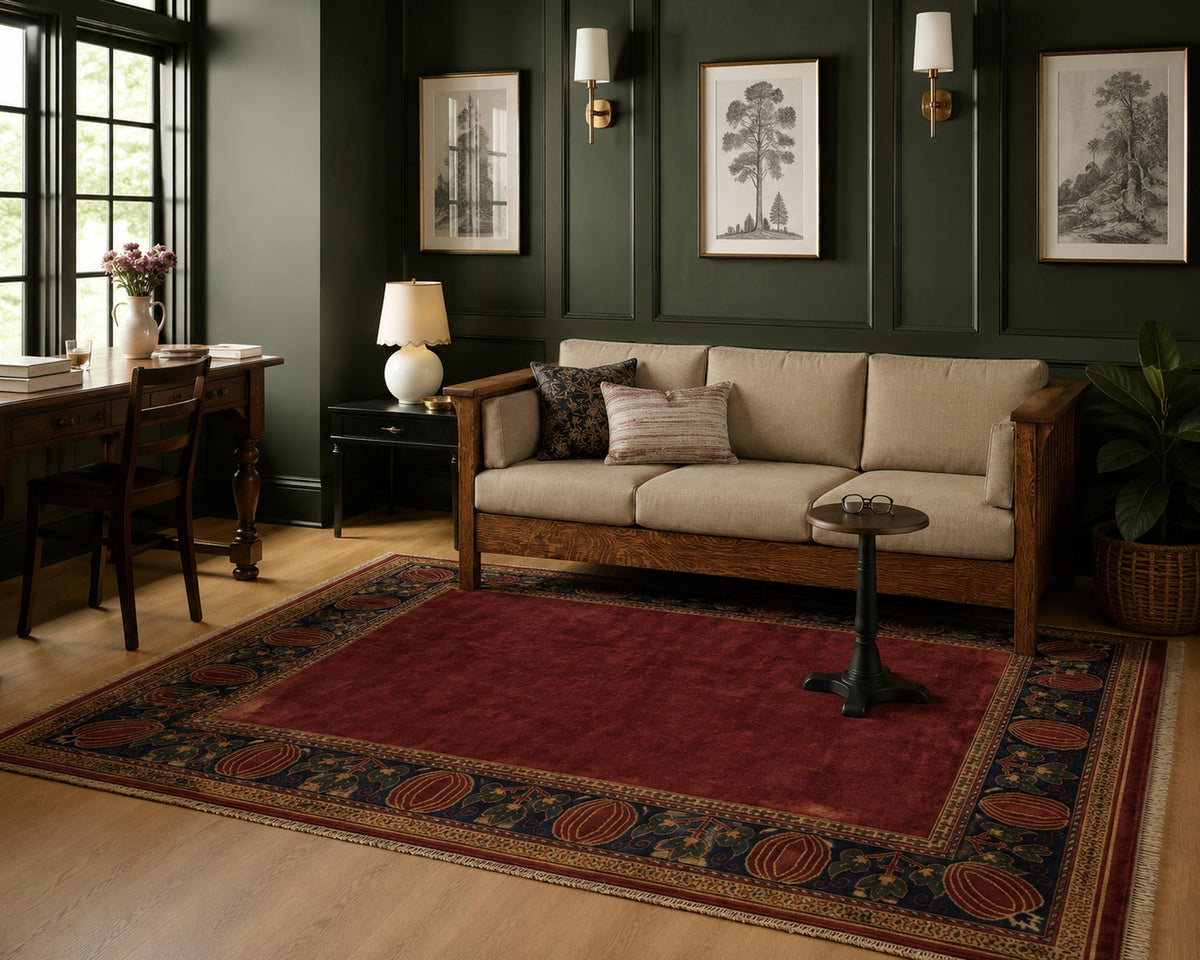 Oak Park Brick Border Hand Knotted Rug