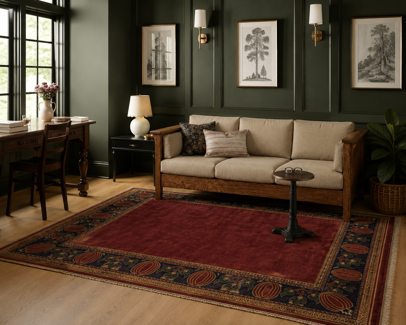 Oak Park Brick Border Hand Knotted Rug