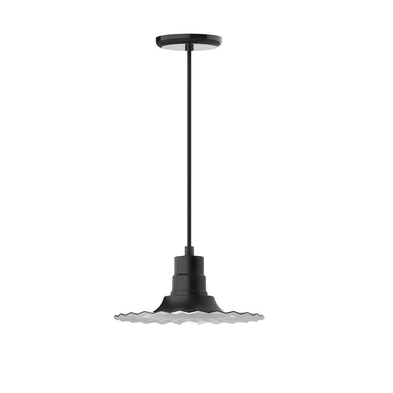 Black Radial 12 inch pendant light with a wavy geometric shade and a black cord.