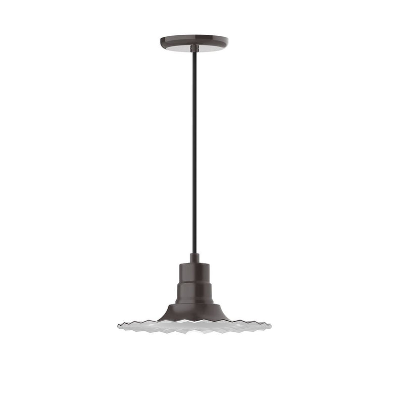 Radial 12 inch pendant light in dark bronze with a wavy geometric shade.