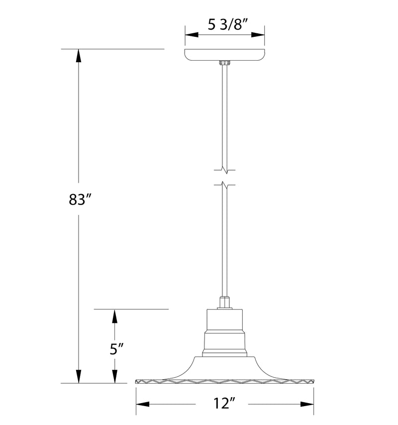 Dimension drawing of the Radial 12 inch Pendant light showing height and width measurements.