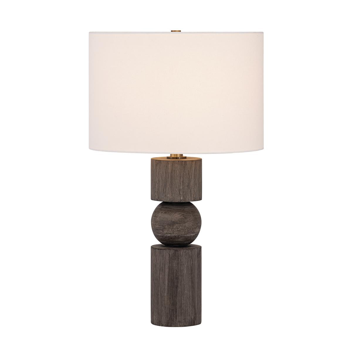 Ralston table lamp with stacked mango wood base and white linen drum shade