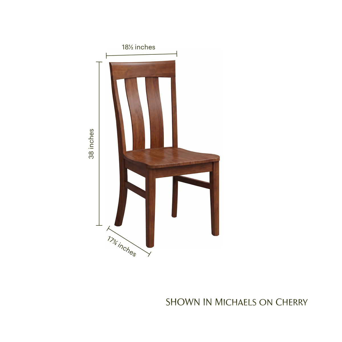 Paris Side Chair in cherry wood with dimensions: 38" height, 18.5" width, 17.75" depth