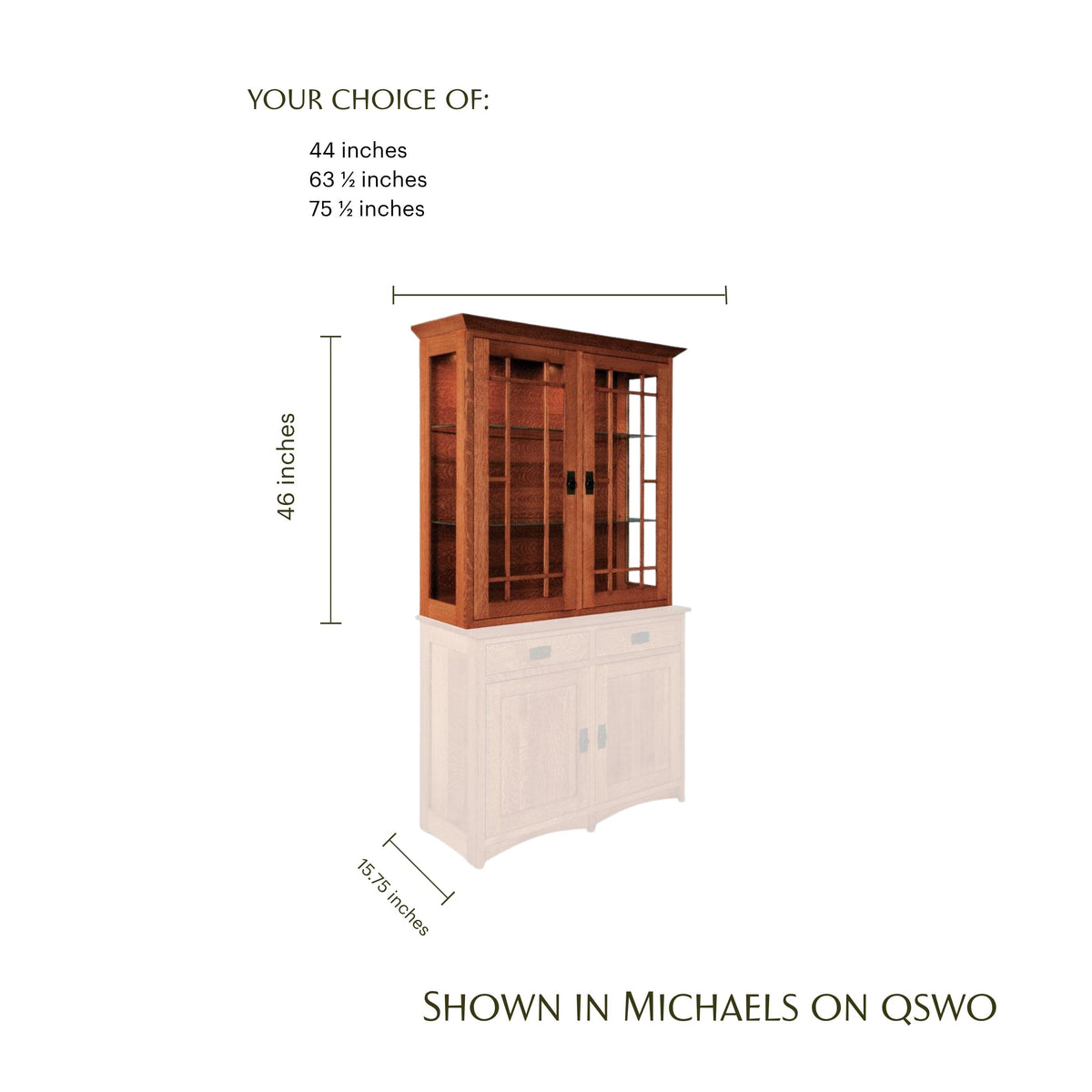 Prairie Mission closed hutch top in Michaels on QSWO wood with dimensions.
