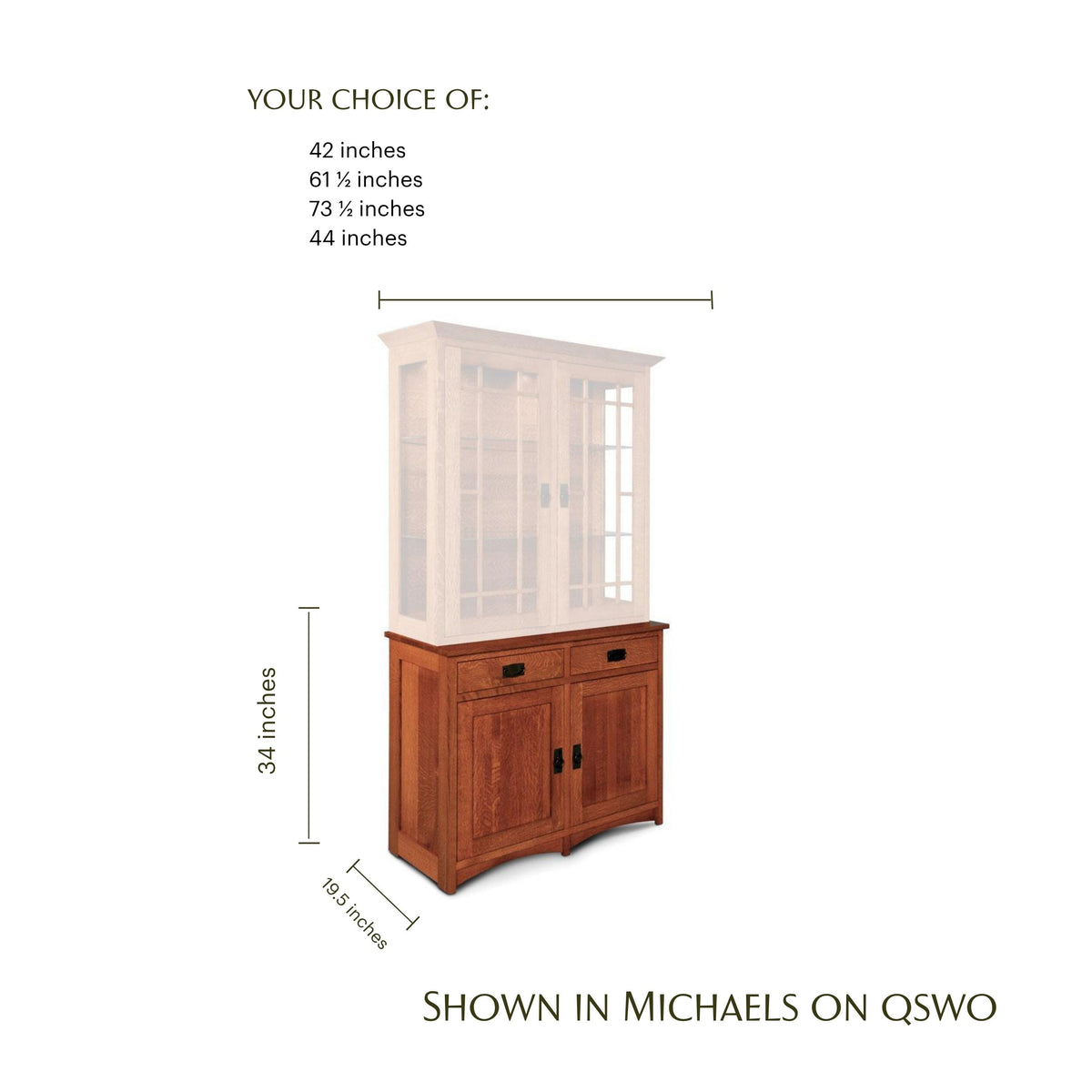 Prairie Mission Hutch Base in Michaels on QSWO with dimensions shown