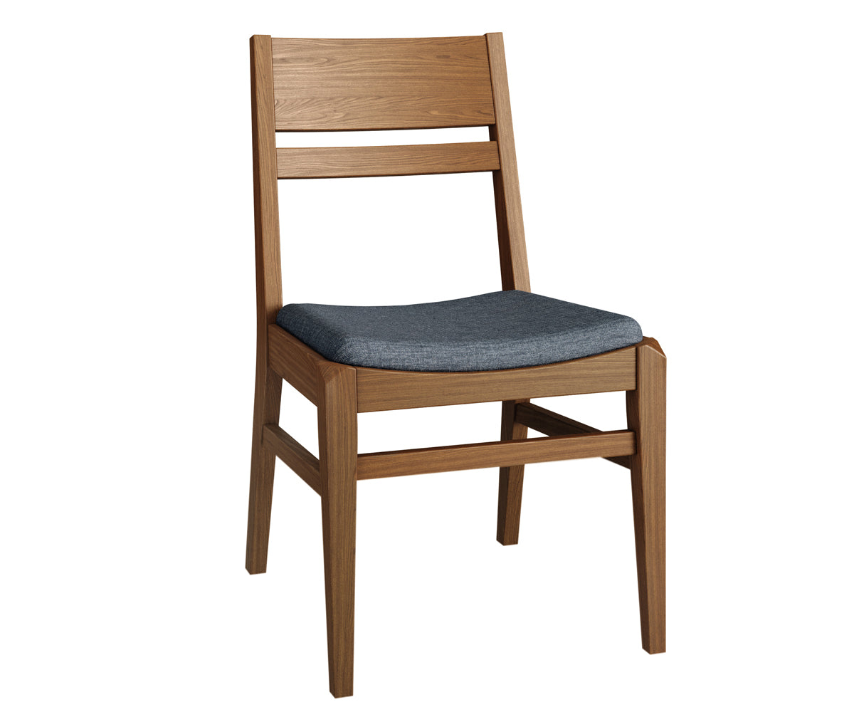 Carter Side Chair in solid brown wood with a grey upholstered seat.