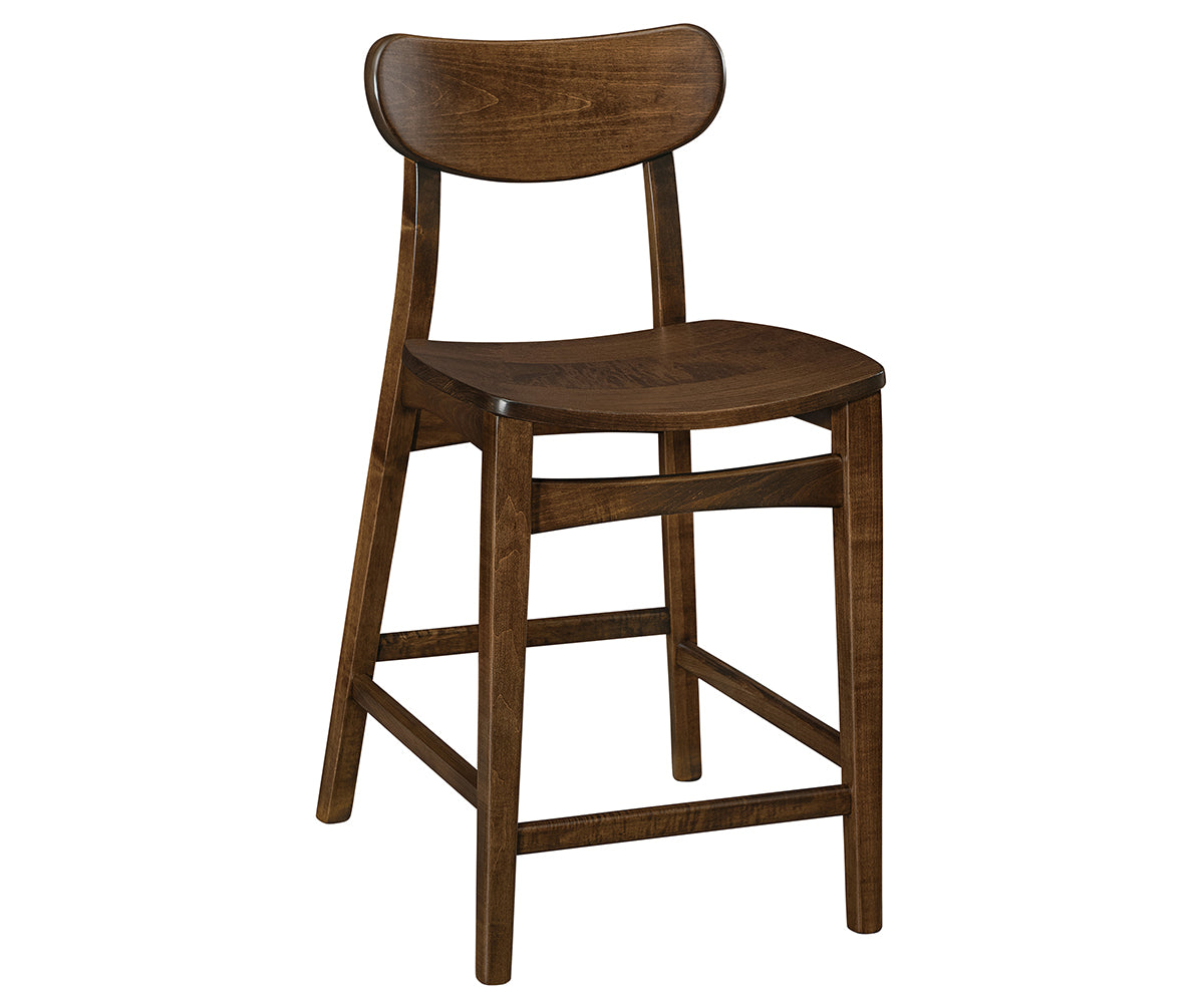 Wilton dark brown solid wood bar chair with a curved backrest and minimalist design.