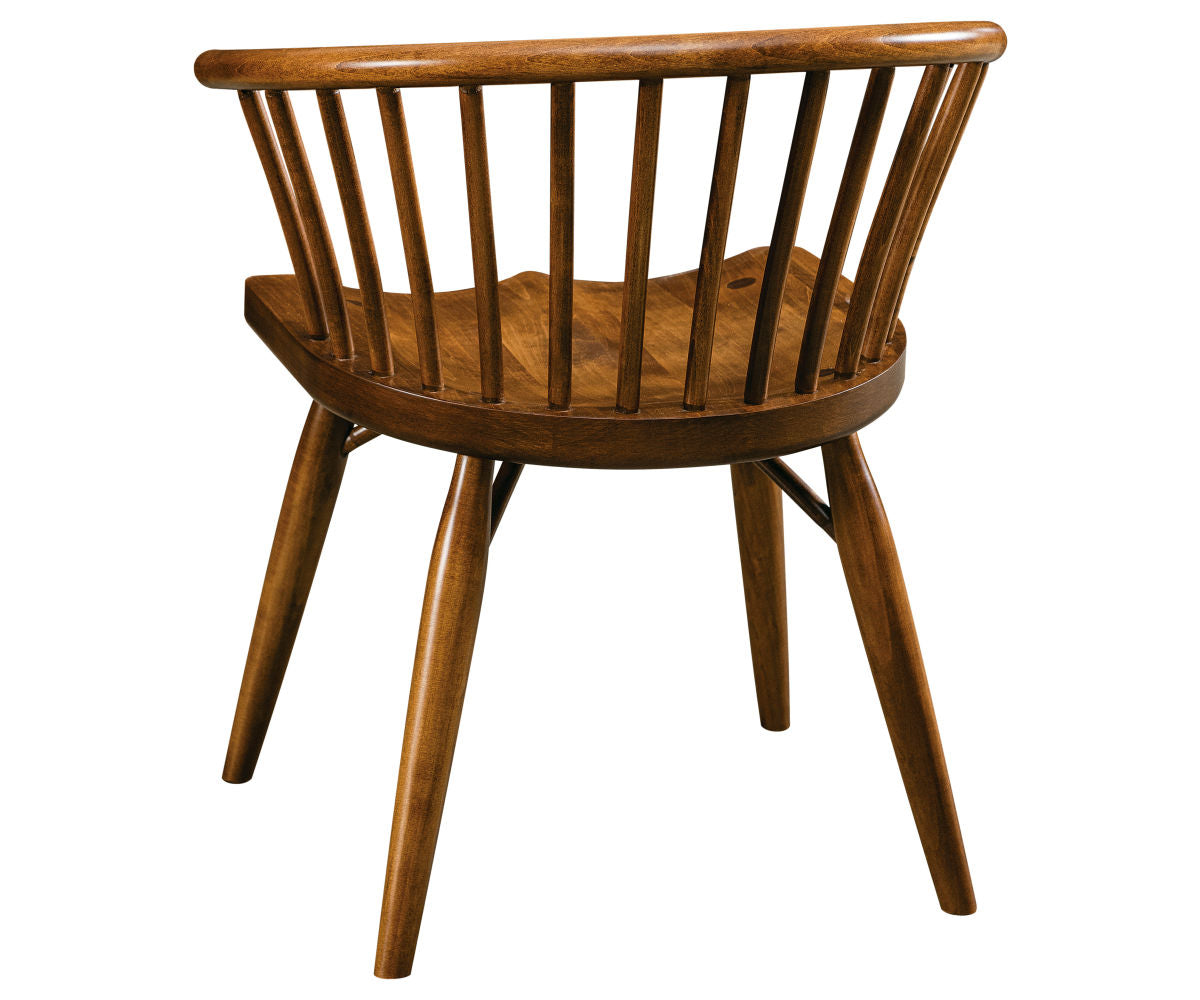 Espin wooden arm chair in a warm brown finish, featuring a spindle back and contoured seat.