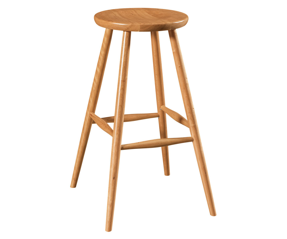 Haskin Counter Stool in light natural wood with a round seat and tapered legs
