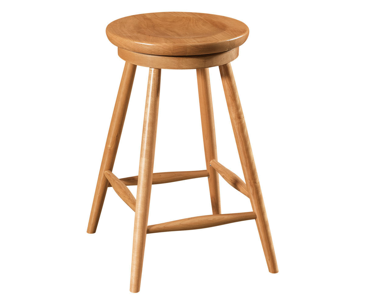 Haskin solid wood counter stool with a round swivel seat and natural oak finish.