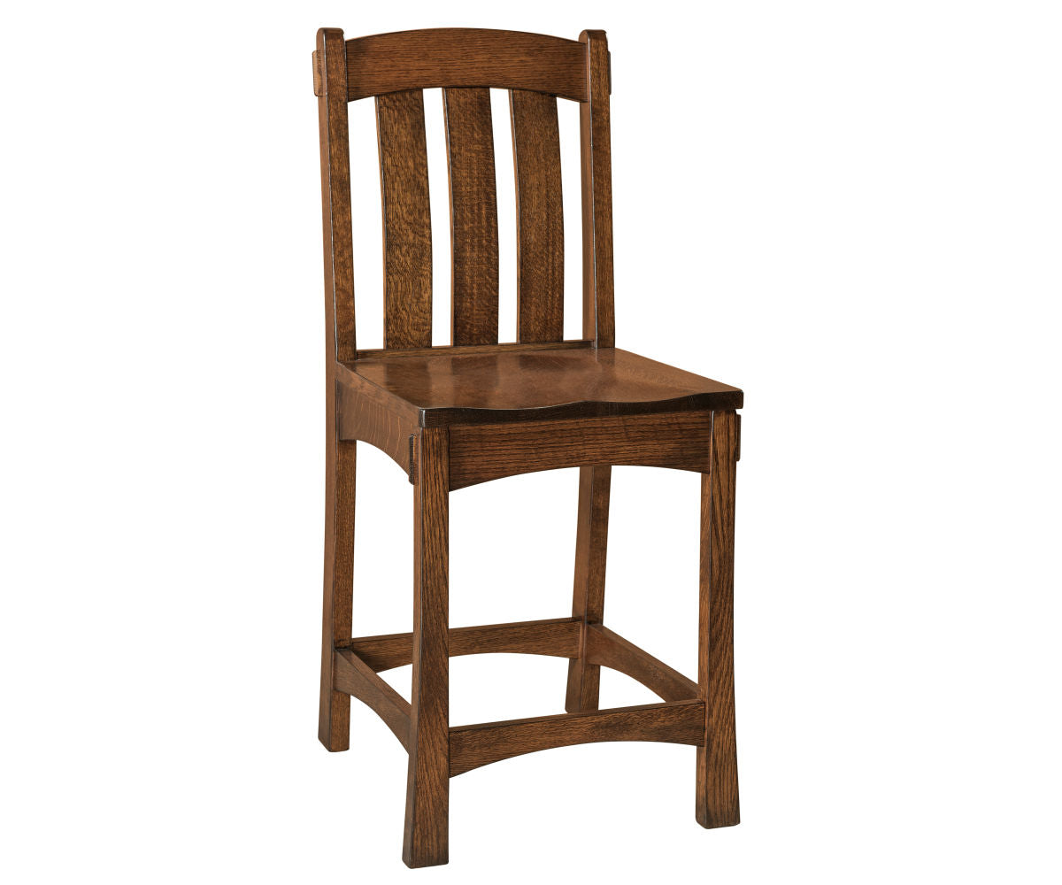 Modesto solid hardwood Craftsman bar chair with a dark brown finish and slat back design.