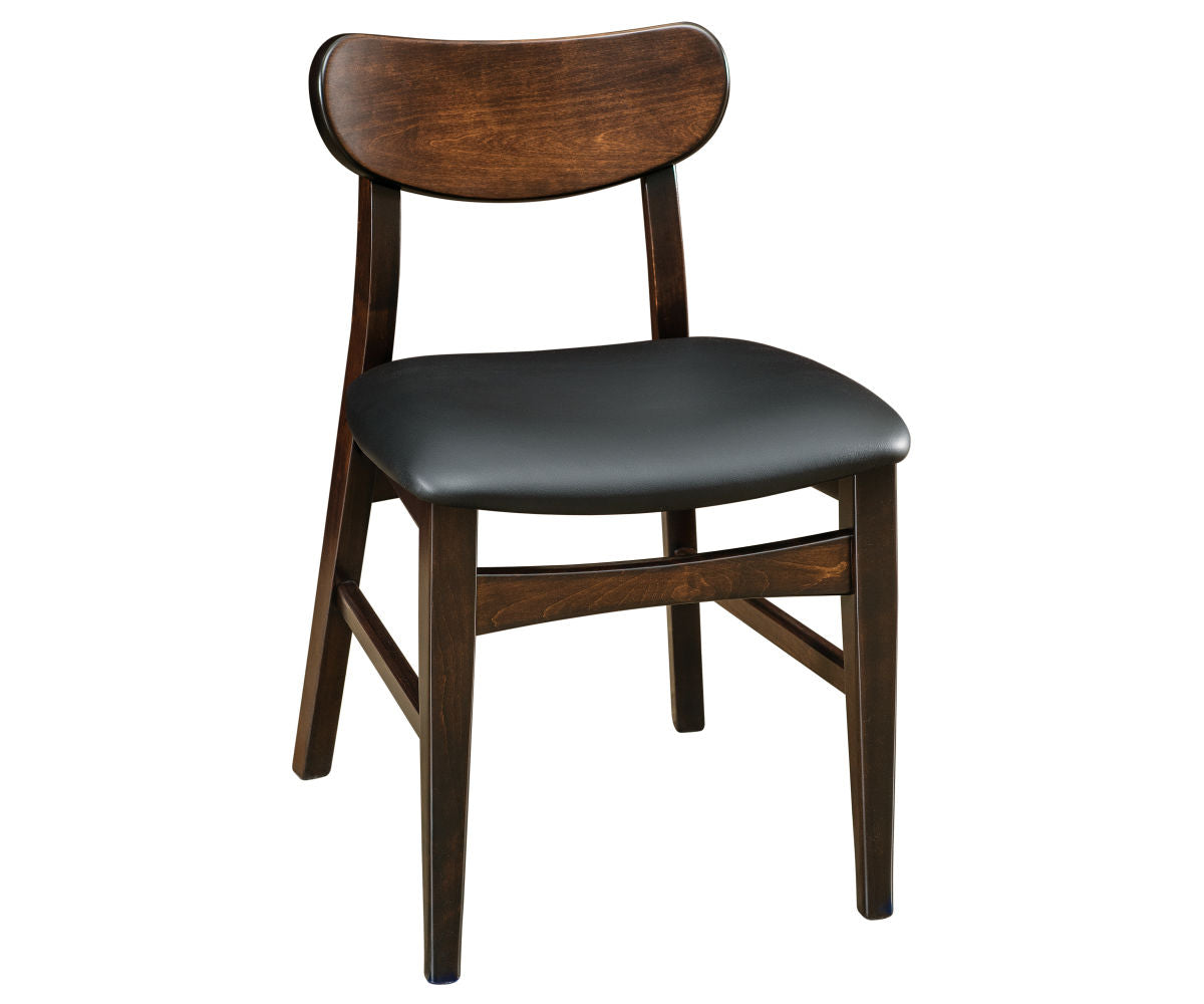 Wilton dark wood dining chair with a curved backrest and black cushioned seat.