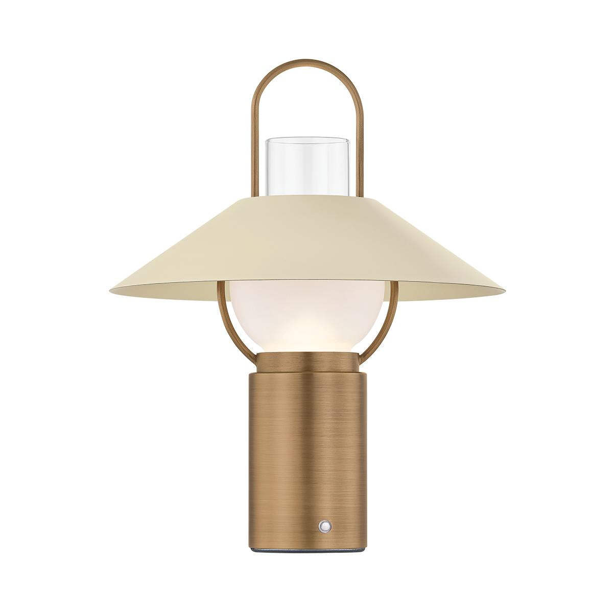 Kindle brass rechargeable table lamp with soft sand shade and carry handle