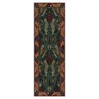 Morris Garden Stickley wool runner rug with green and red botanical acanthus motifs.