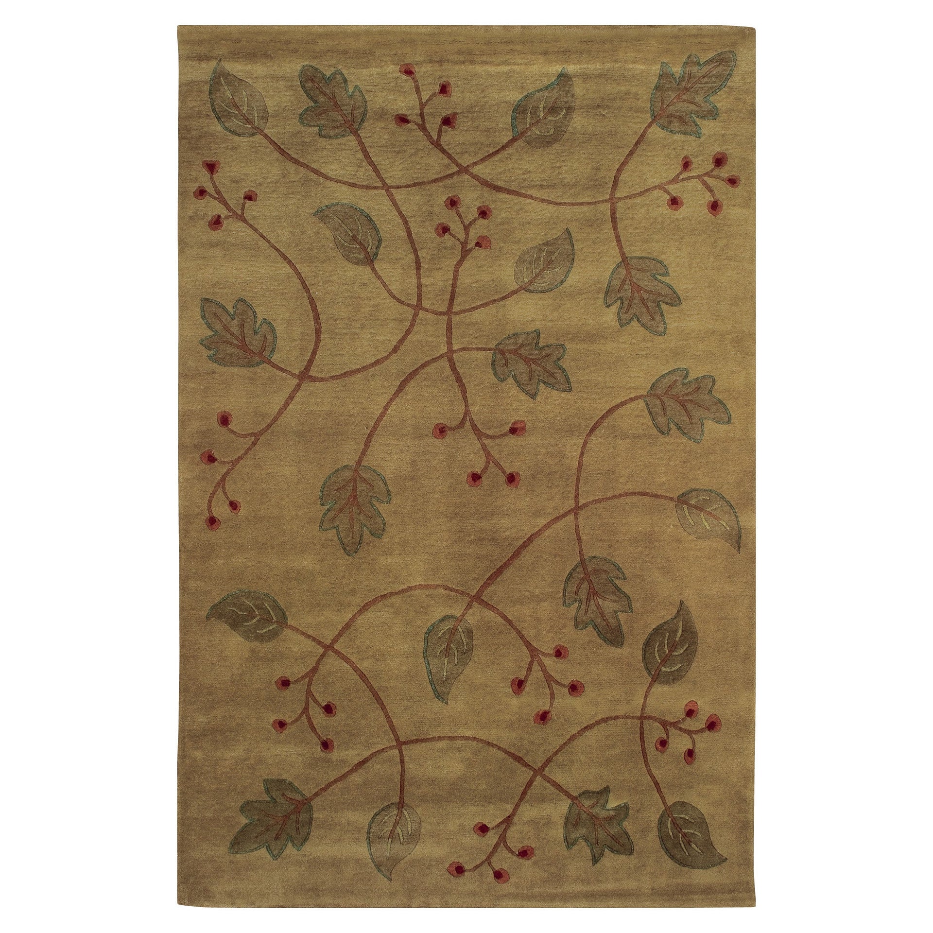 Falling Leaves Stickley wool rug in warm earth tones with botanical leaf and vine motifs.