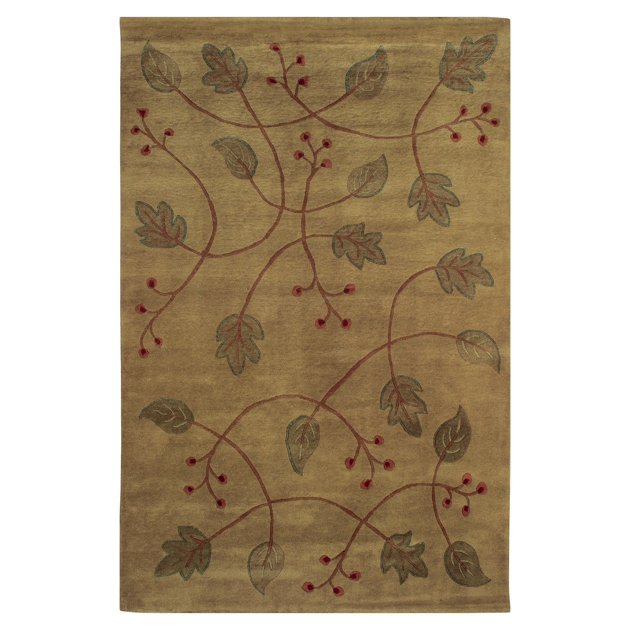 Falling Leaves Stickley wool rug in warm earth tones with botanical leaf and vine motifs.