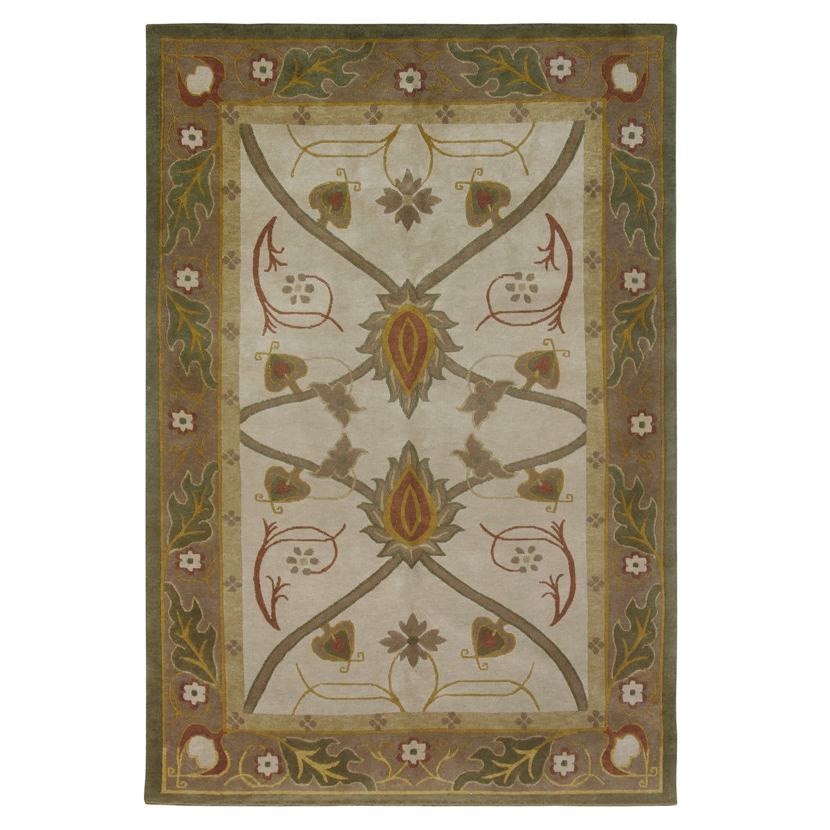 Cottage Garden Stickley hand-knotted wool rug with Craftsman botanical design in warm earth tones