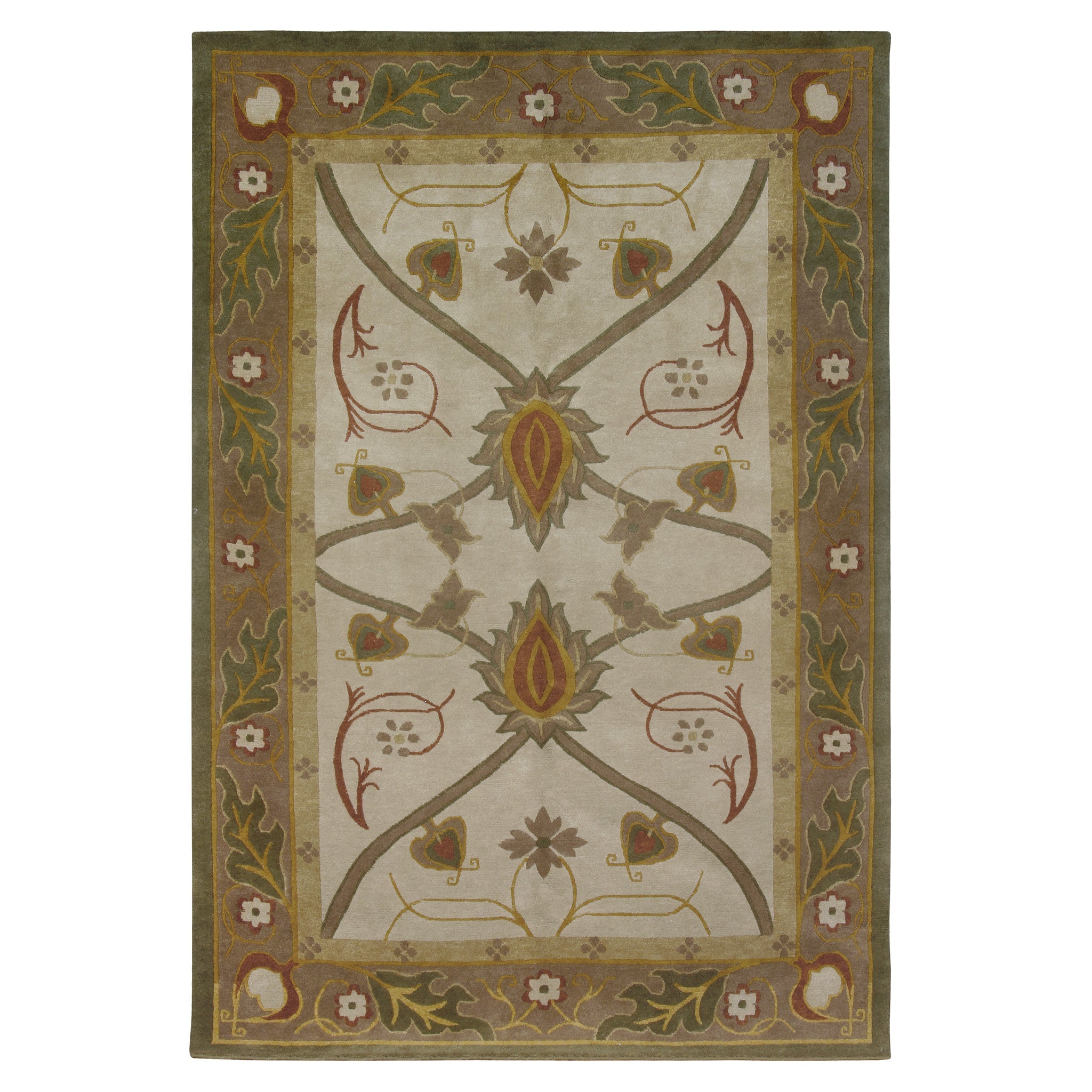 Cottage Garden Stickley hand-knotted wool rug with Craftsman botanical design in warm earth tones