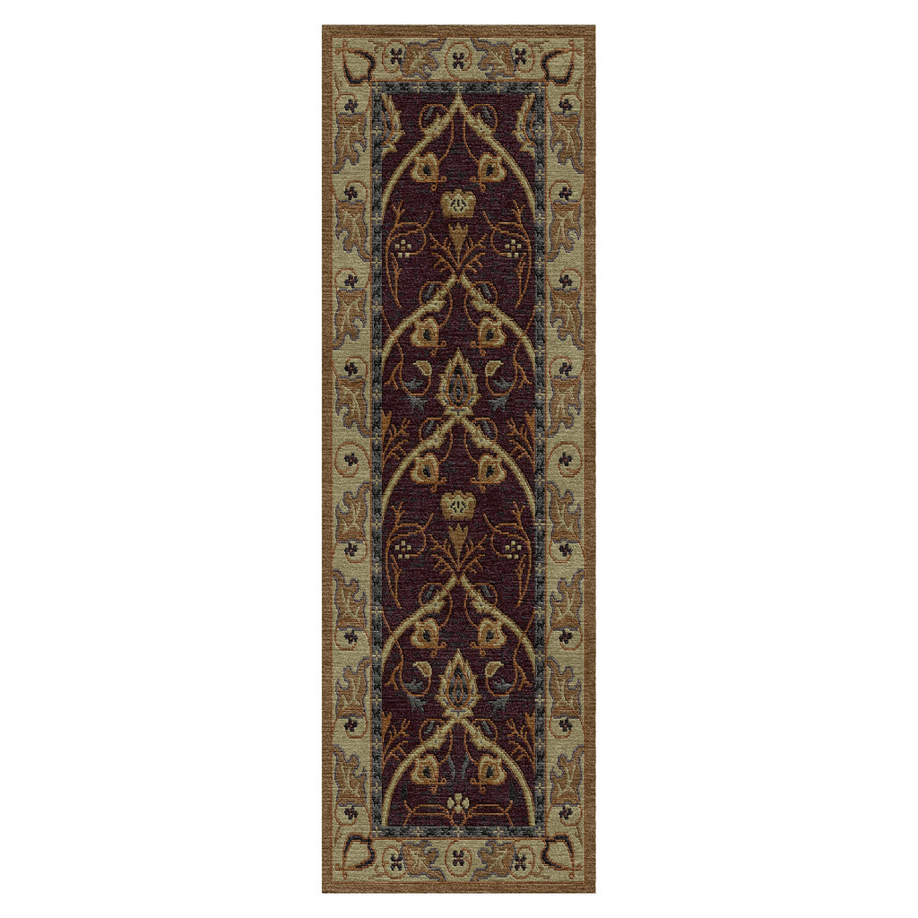 Bungalow Garden Stickley wool runner rug with burgundy and gold Arts and Crafts floral design
