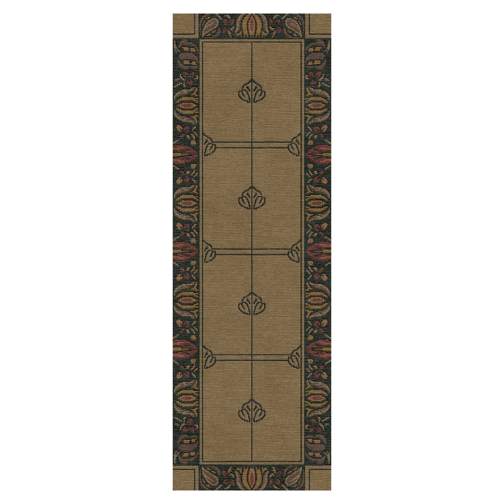 Mackintosh Windyhill wool runner rug in brown with Arts and Crafts floral borders.