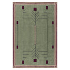 Prairie Green Stickley wool rug with a geometric, stained glass-inspired design in burgundy and beige.