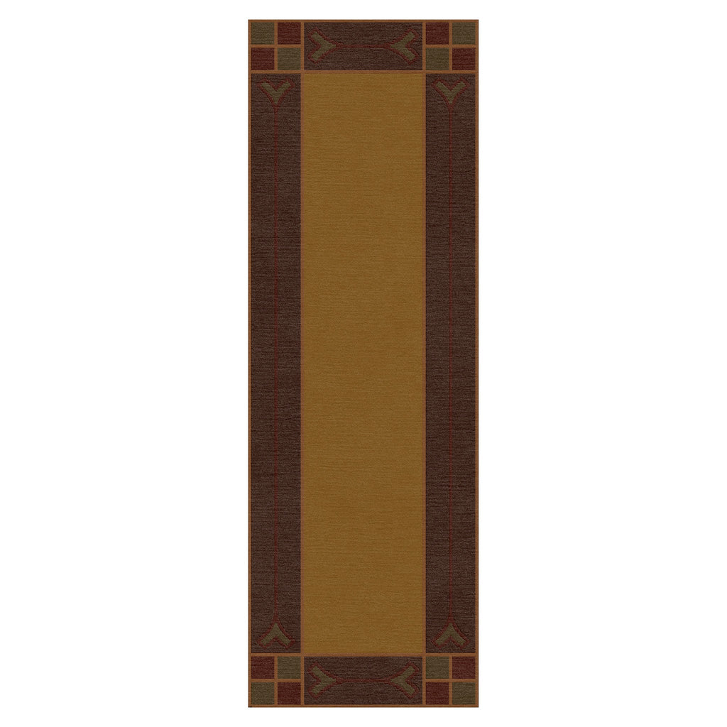 Paradise Valley Stickley wool runner rug in gold and brown with Arts and Crafts style borders