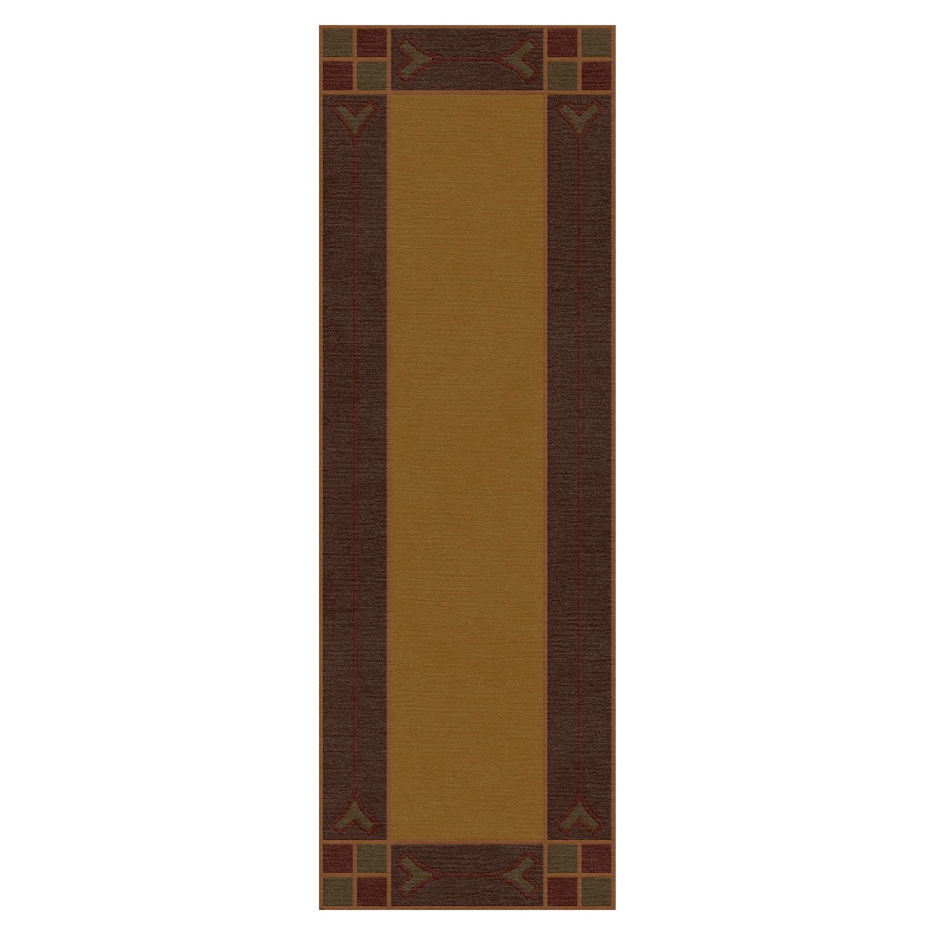 Paradise Valley Stickley wool runner rug in gold and brown with Arts and Crafts style borders