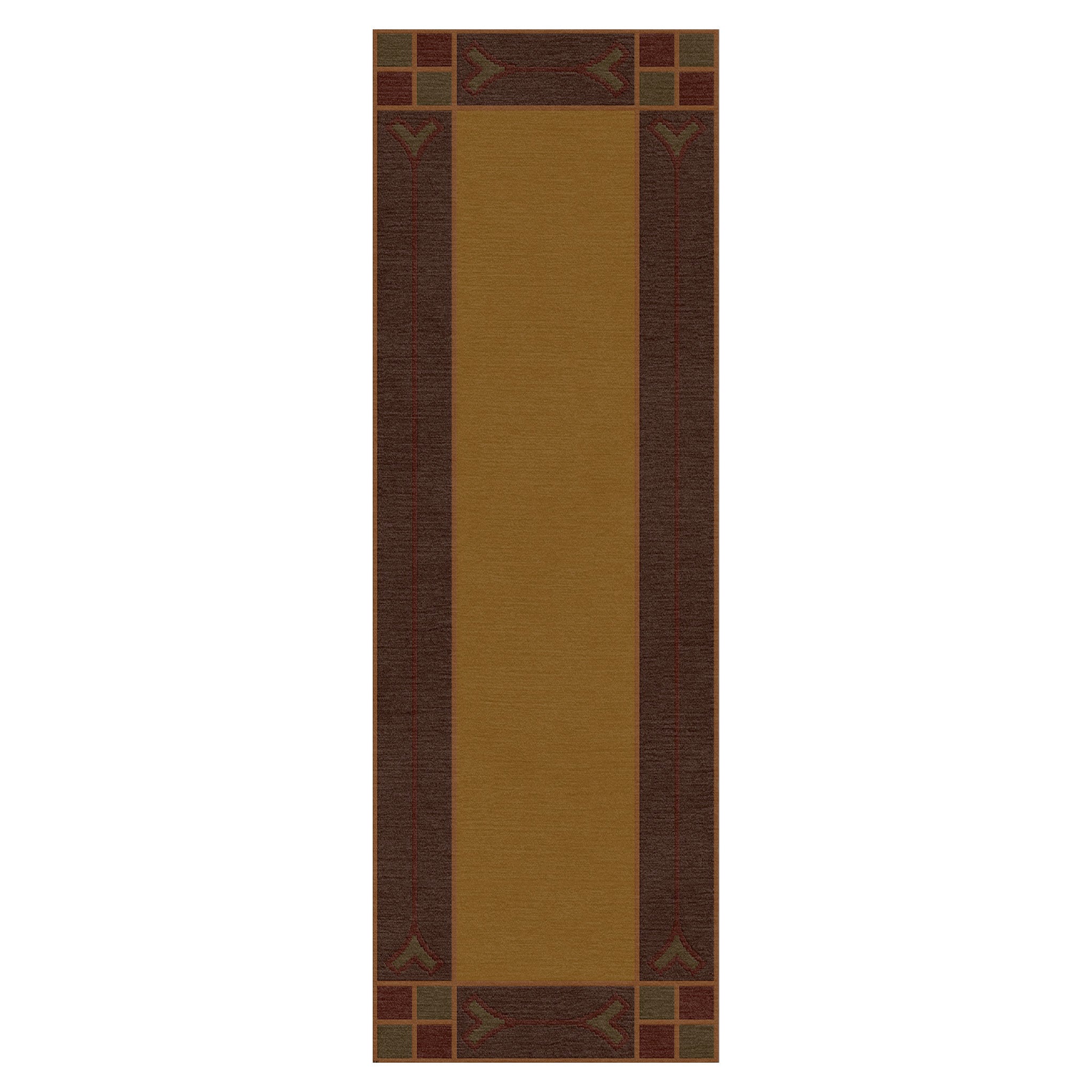 Paradise Valley Stickley wool runner rug in gold and brown with Arts and Crafts style borders