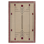 Prairie Sand Stickley wool rug with beige background and red geometric Prairie school design.