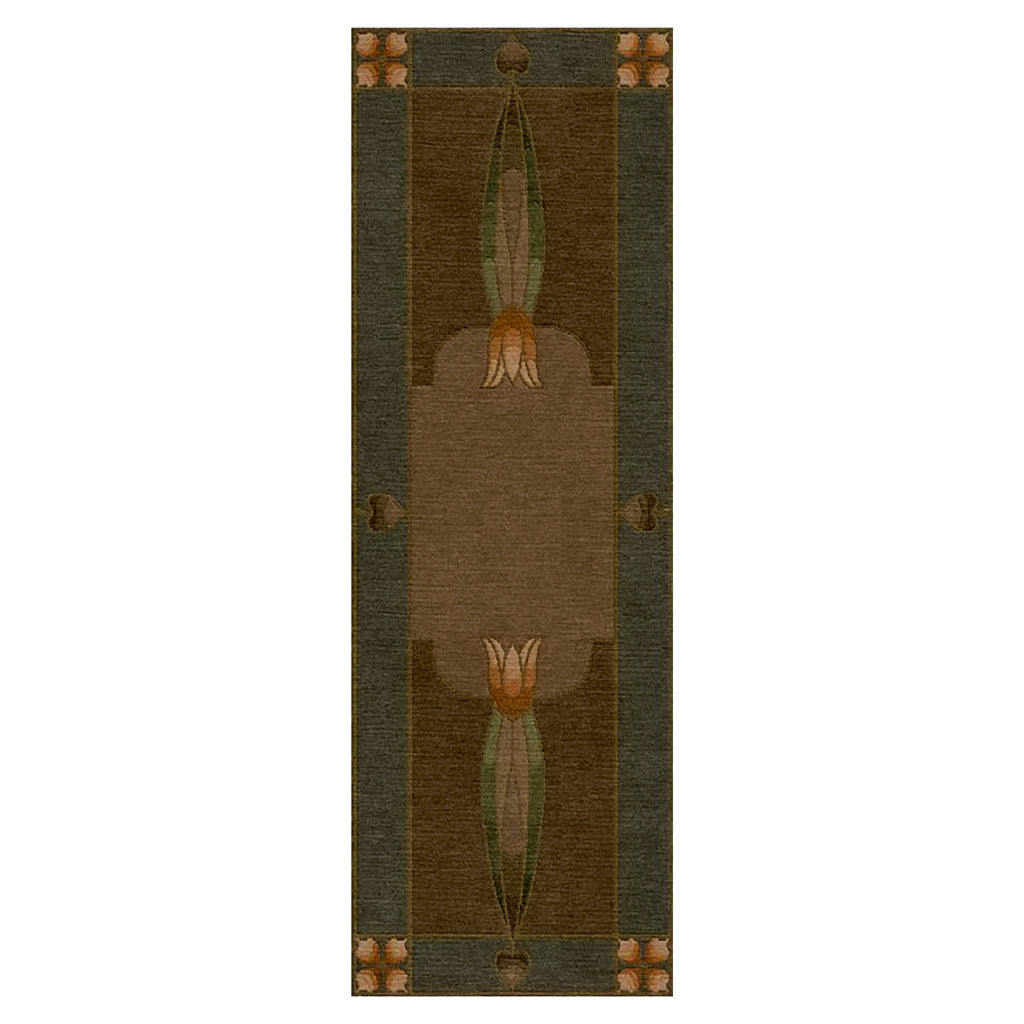 Monterey Grove Stickley wool runner rug with Arts and Crafts tulip motif in earth tones