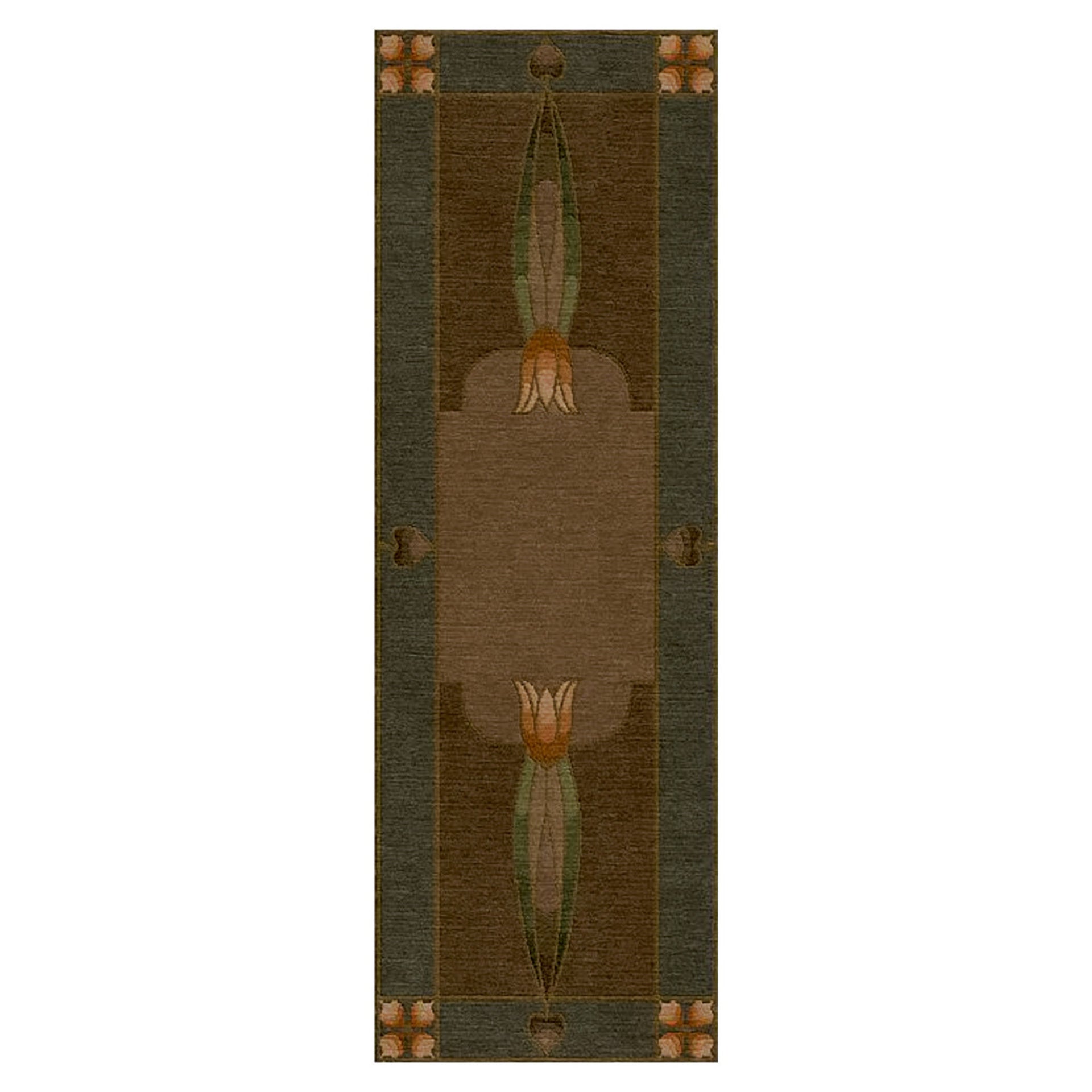 Monterey Grove Stickley wool runner rug with Arts and Crafts tulip motif in earth tones